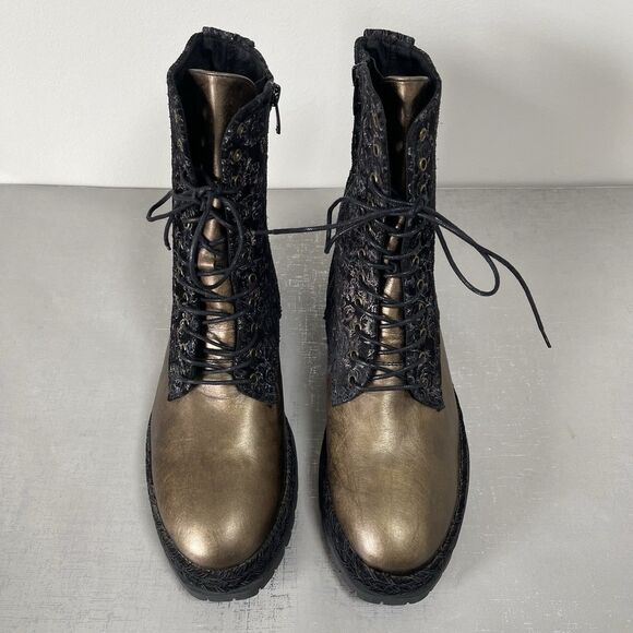 Eric Michael Women's Lace Up Combat Boots 10 - 10.5 Lug Sole Boho Floral Print - Picture 4 of 13